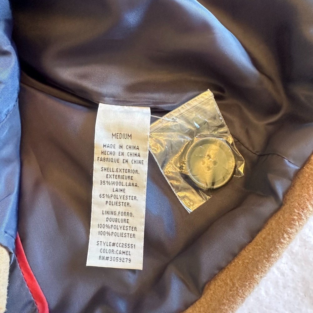 Thread Supply Peacoat Womens Medium M Wool Blend Camel Tan Coat Double Breasted - Picture 4 of 10